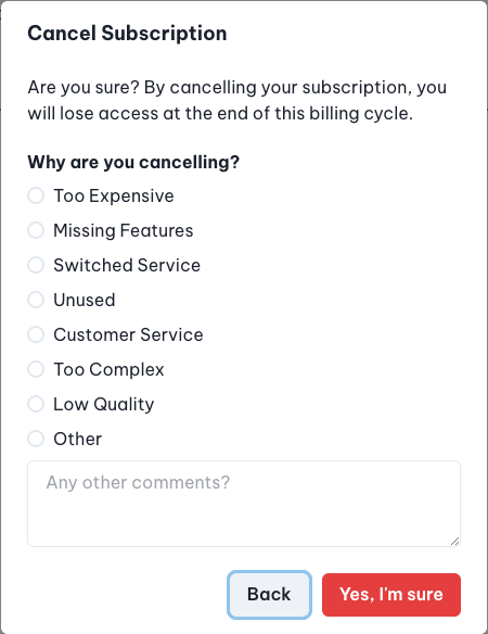 Confirming subscription cancellation