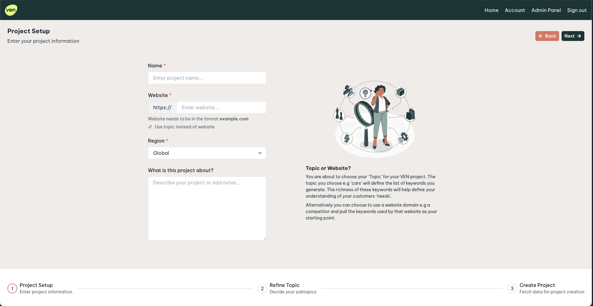 Creating a new project page