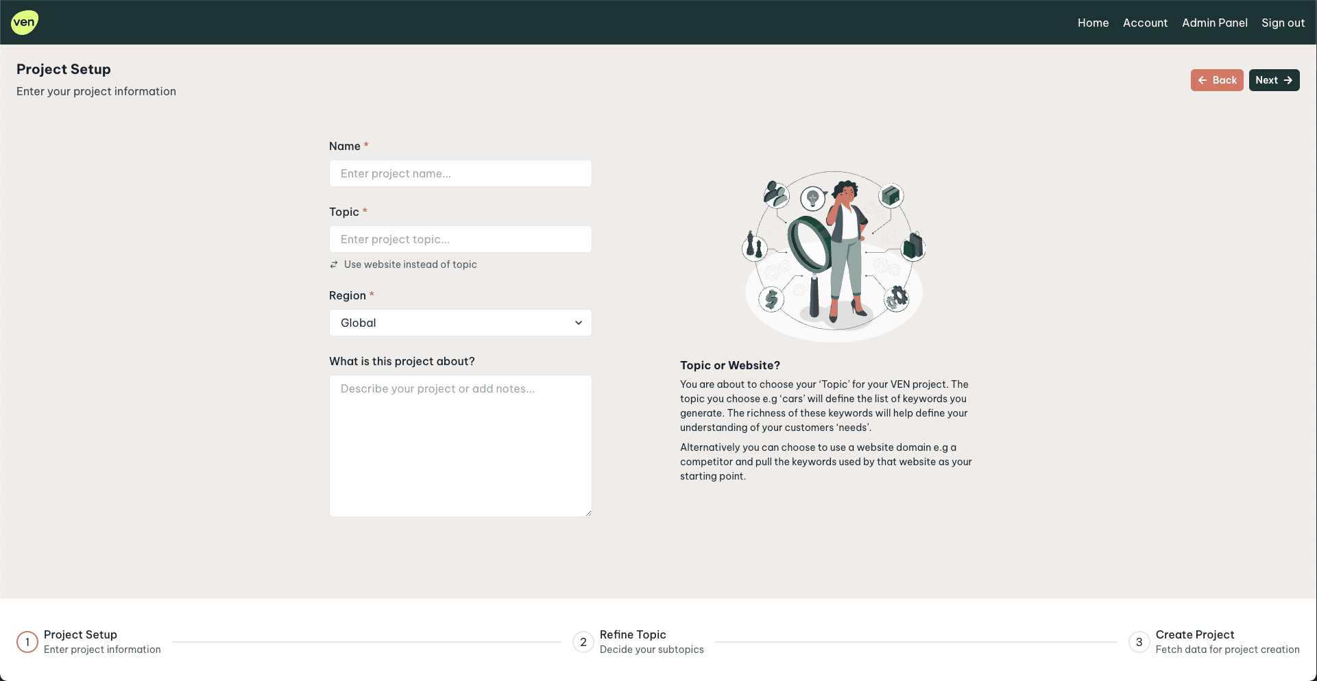 Creating a new project page