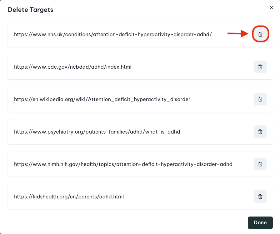 Create new Target modal