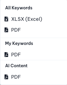 Export dropdown options