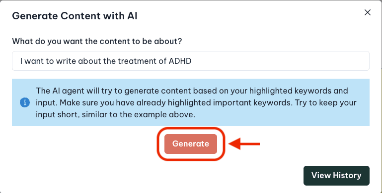 Generate content with AI modal button