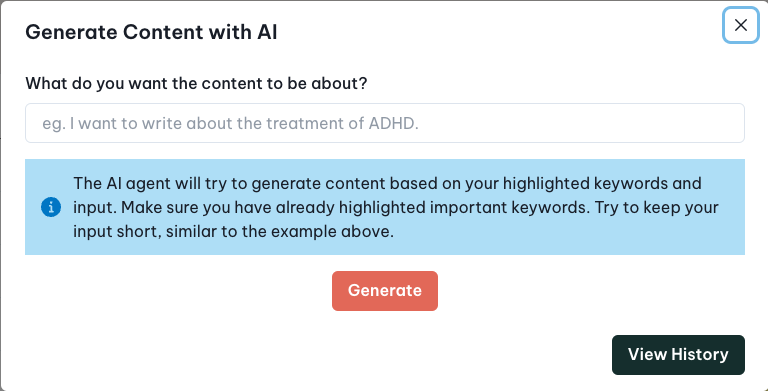 Generate content with AI modal