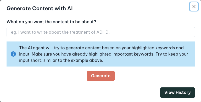 Generate content with AI modal