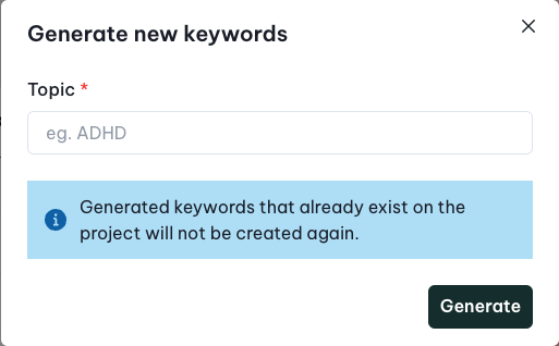 Generate more keywords modal