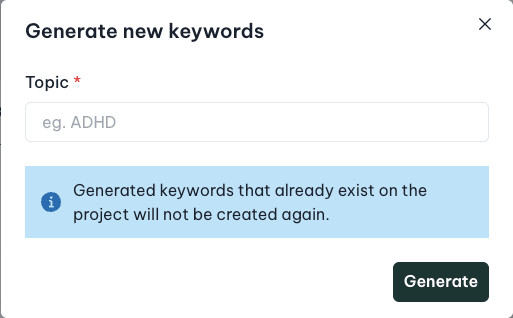 Generate more keywords modal