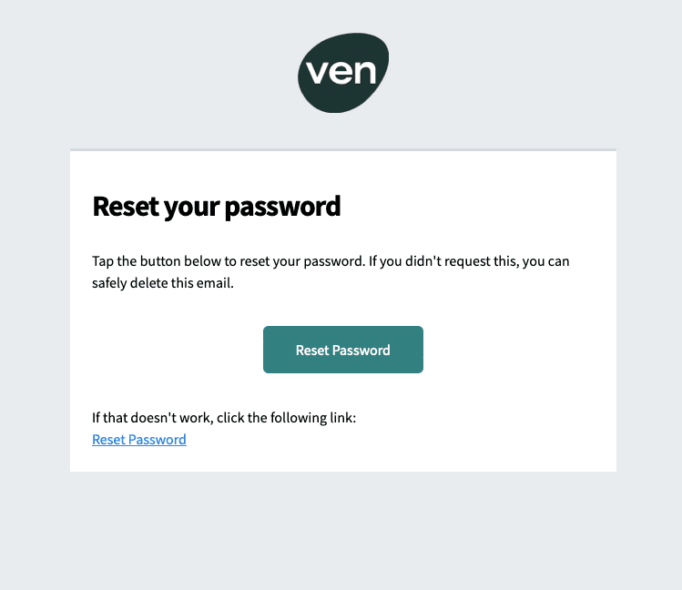 Reset password email screenshot