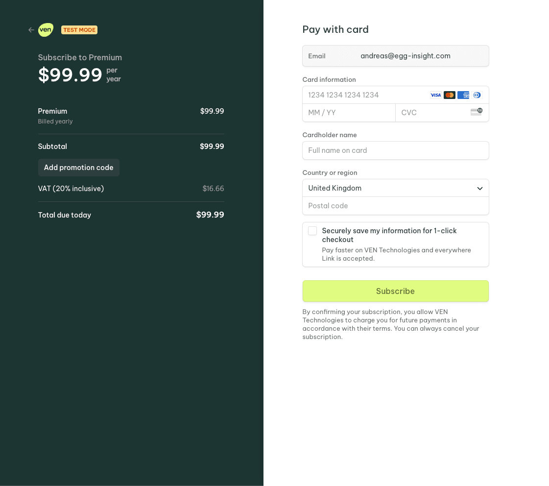 Stripe payment page